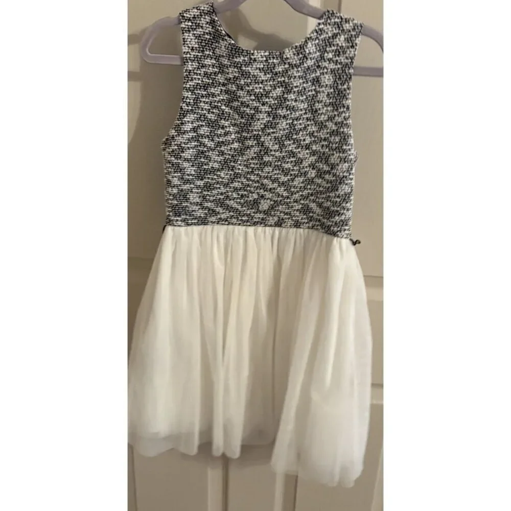 Knitworks Girls Dress Size 10 Black White Sleeveless Layered Skirt